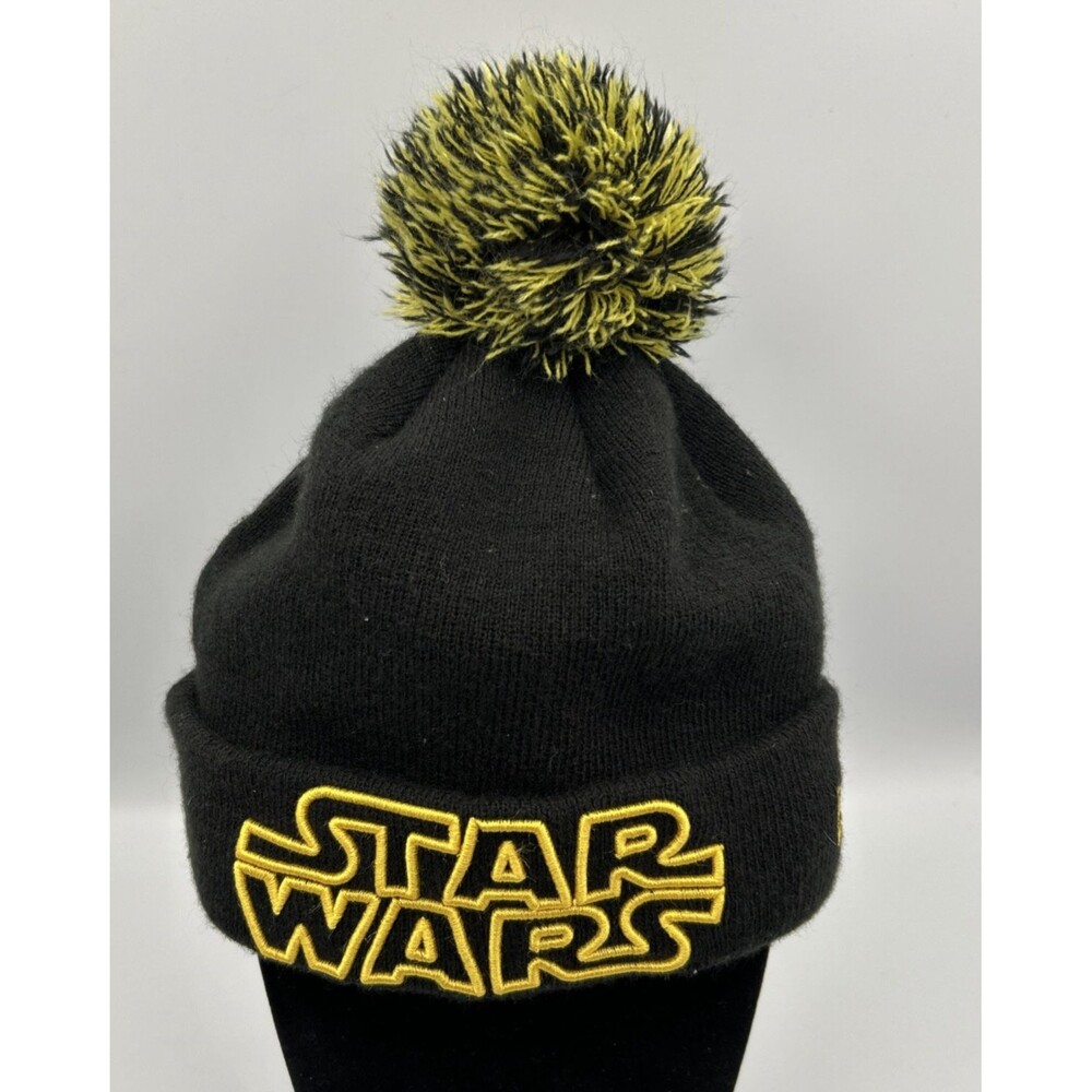 New Era Star Wars Adult Pom Cuffed Knit Beanie Black Gold Embroidered Logo OSFM